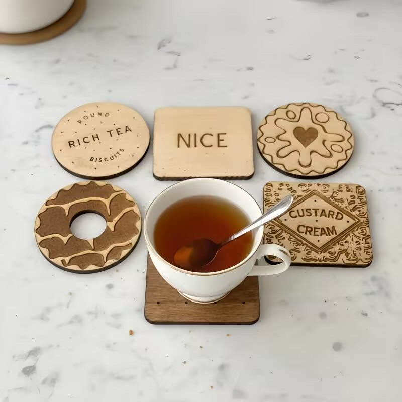 6pcs Wooden Classic Cookie Coasters Set - Festive Table & Home Decor Festive FoneFunShop