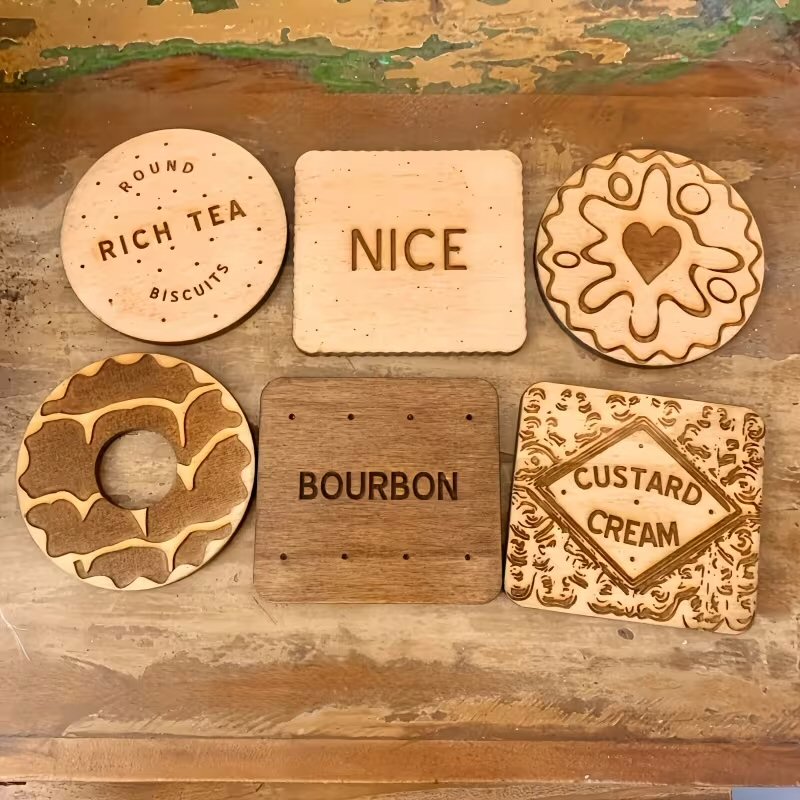 6pcs Wooden Classic Cookie Coasters Set - Festive Table & Home Decor Festive FoneFunShop