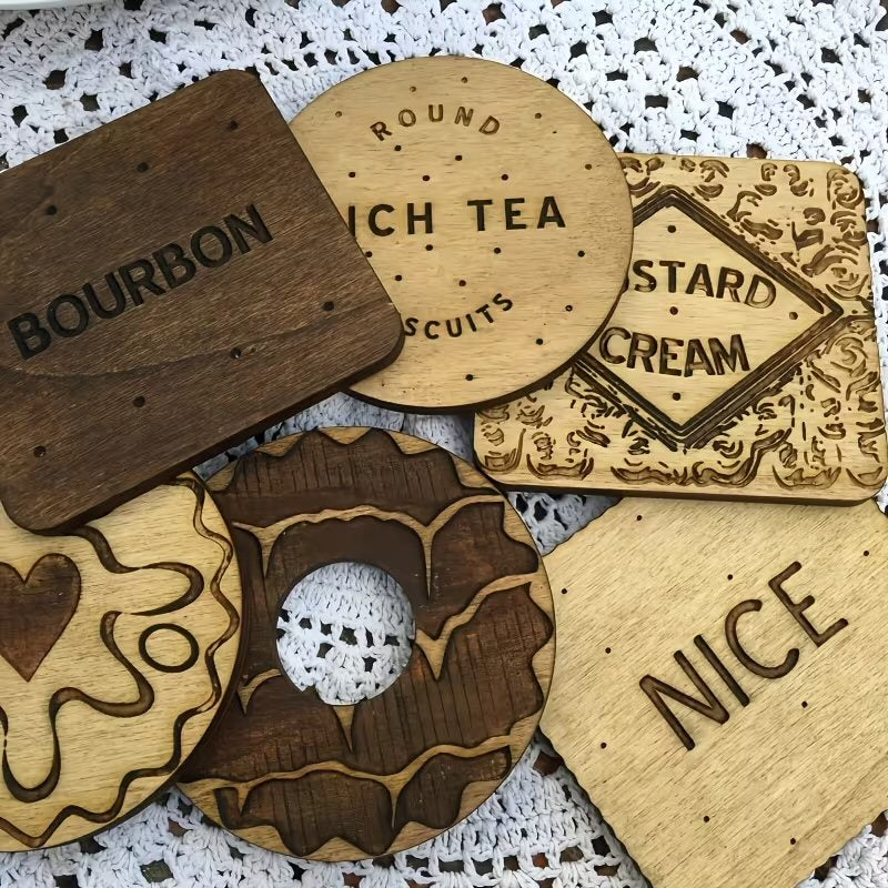 6pcs Wooden Classic Cookie Coasters Set - Festive Table & Home Decor Festive FoneFunShop