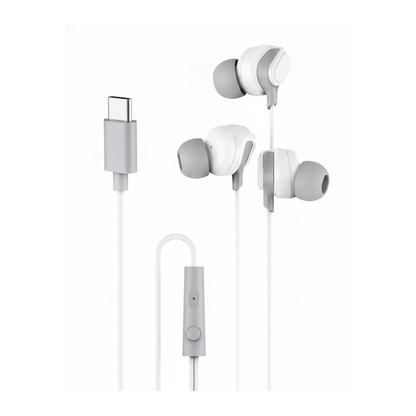 Budi EP39T USB-C Wired Earphones with Mic Sweatproof Ear Tips - angled right view