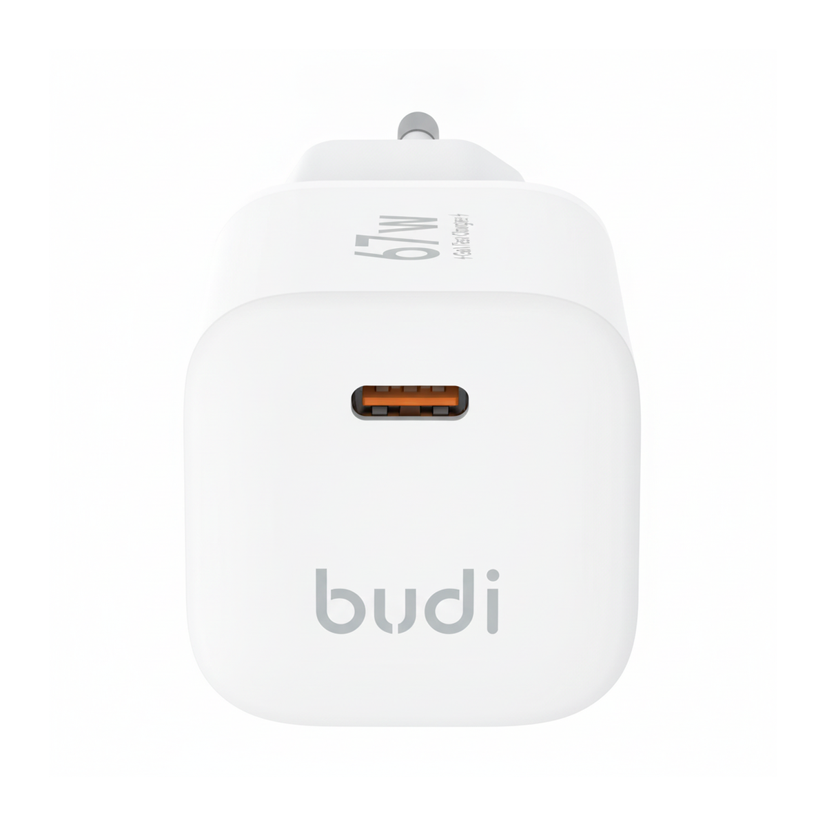 Budi 67W GaN USB-C Compact Wall Charger UK Plug PD Fast Charging - close-up detail