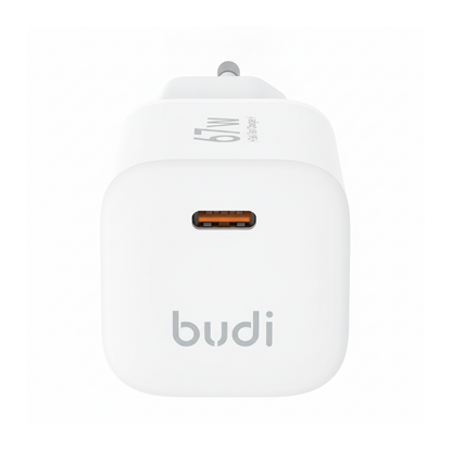 Budi 67W GaN USB-C Compact Wall Charger UK Plug PD Fast Charging - close-up detail