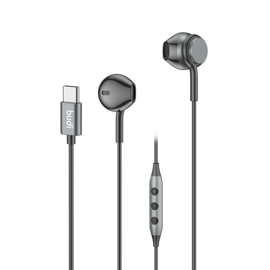 Budi EP31T USB-C Wired Earphones with Mic and Remote 1.2M - Black Earphones FoneFunShop