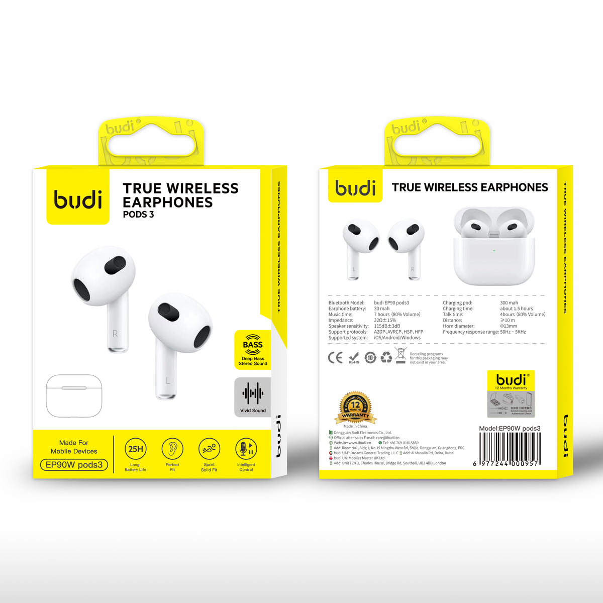 Budi True Wireless Earphones Pods 3 White Earphones FoneFunShop