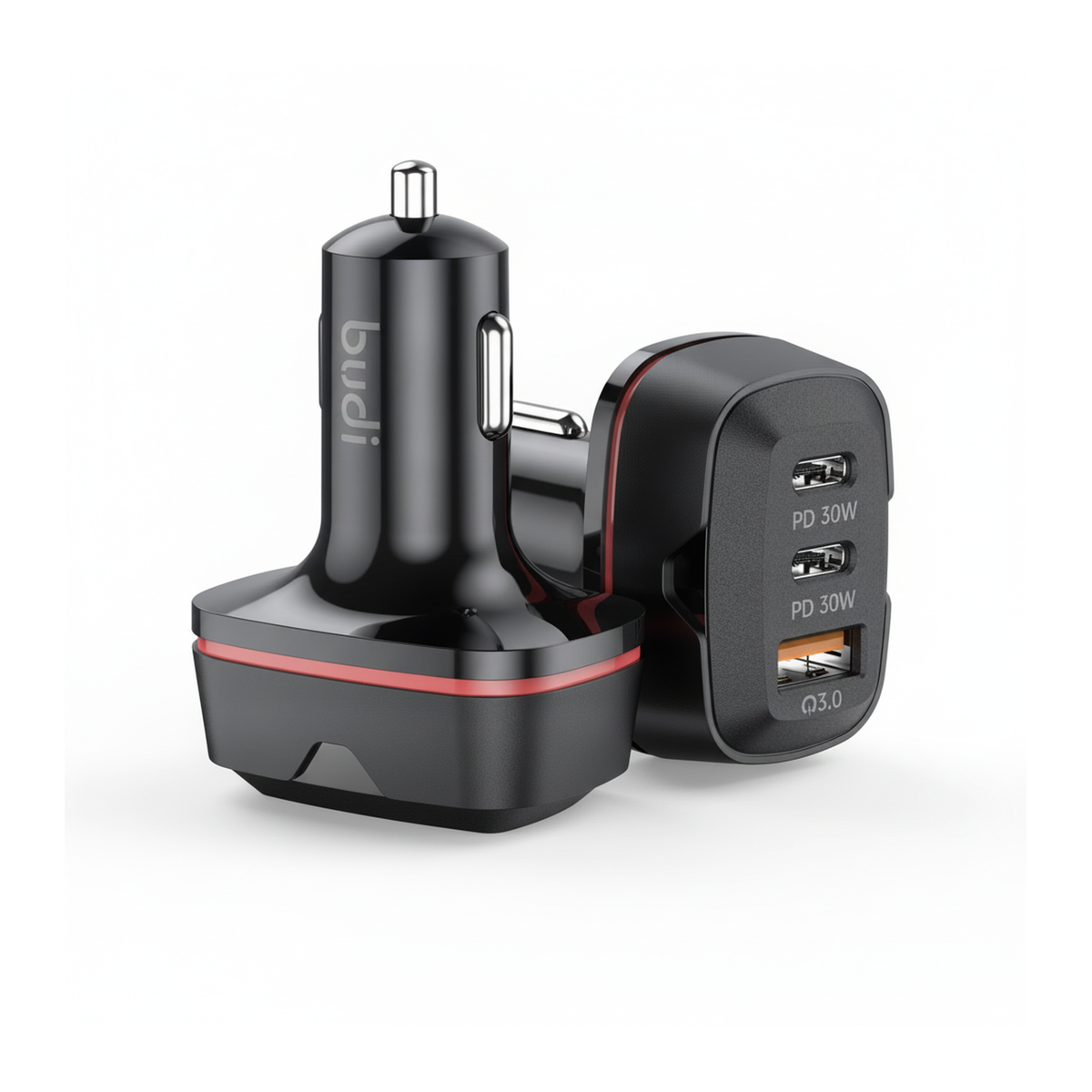 Budi 60W Car Charger 2 x USB-C PD and USB-A QC3.0 Triple Port - hero