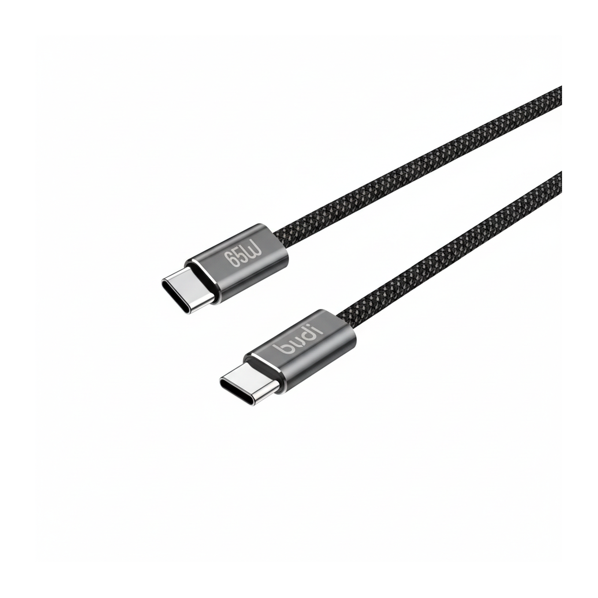 Budi 5M USB-C to USB-C Cable 65W PD Braided Long Charging Cable - angled left view