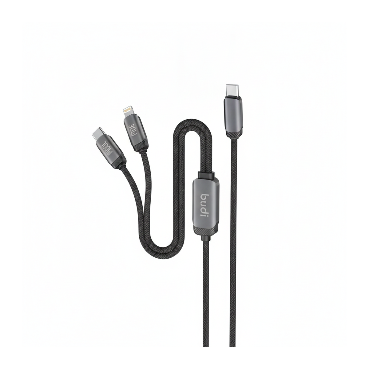 Budi 1.2M USB-C to USB-C and 8Pin Cable 2 in 1 100W PD Braided - angled right view