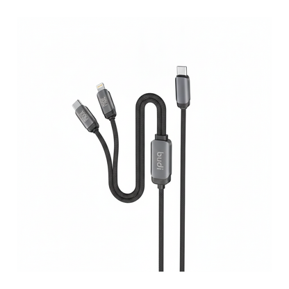 Budi 1.2M USB-C to USB-C and 8Pin Cable 2 in 1 100W PD Braided - angled right view