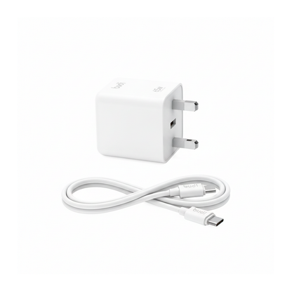 Budi 65W GaN Wall Charger USB-C PD and USB-A QC Dual Port UK Plug - side view