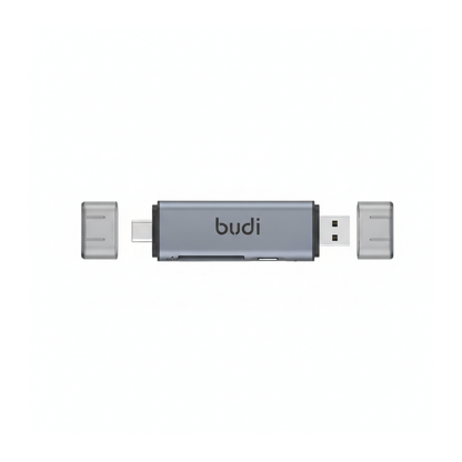 Budi USB-C and USB-A Card Reader with USB-C Hub SD TF 5Gbps - front view