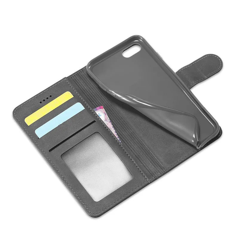 Case For iPhone 8 / SE2 / SE3 Leather Flip Wallet - Black Case Cover FoneFunShop