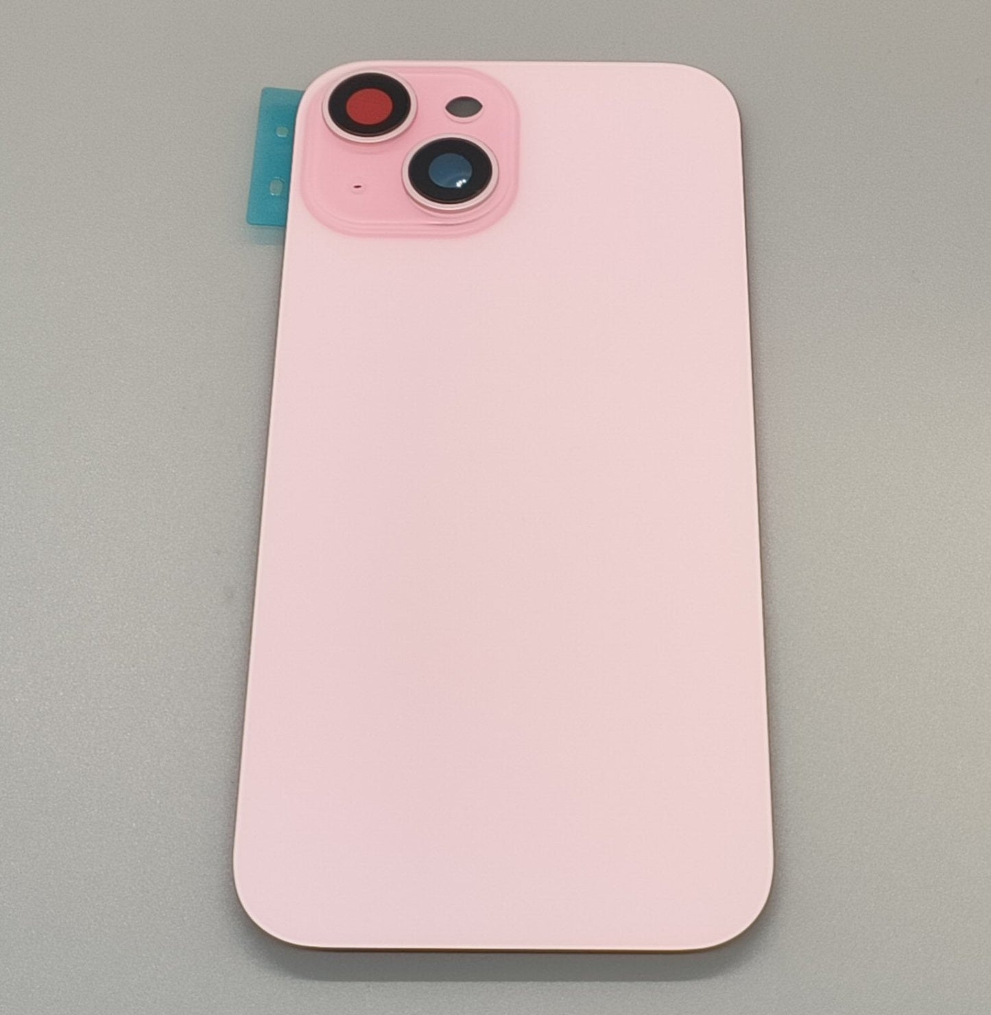 Glass Back For iPhone 15 Pink Battery Door Camera Lens Bezel Magnetism Ring + Metal Plate With Logo (OEM Used Pulled Part)
