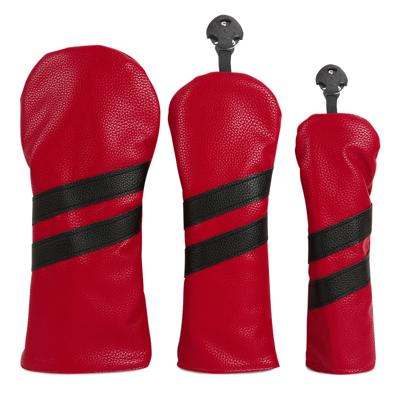Leather Golf Covers Driver 1 3 5 Headcovers 3 Piece Set Red with Black Golf Accessorise FoneFunShop