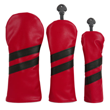 Leather Golf Covers Driver 1 3 5 Headcovers 3 Piece Set Red with Black Golf Accessorise FoneFunShop