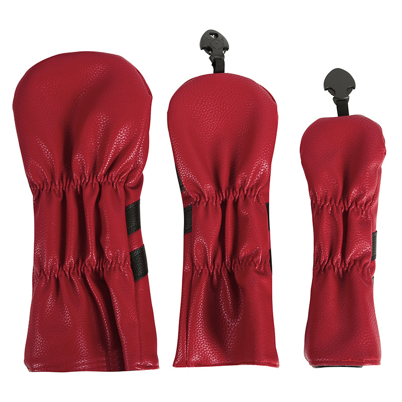 Leather Golf Covers Driver 1 3 5 Headcovers 3 Piece Set Red with Black Golf Accessorise FoneFunShop