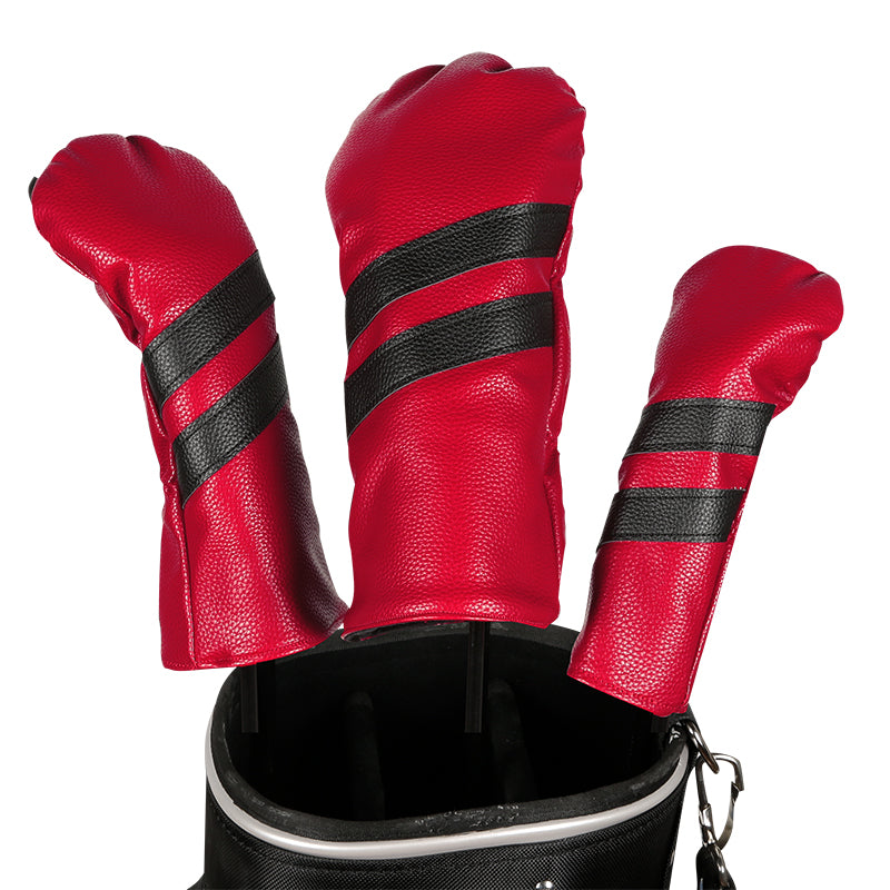 Leather Golf Covers Driver 1 3 5 Headcovers 3 Piece Set Red with Black Golf Accessorise FoneFunShop
