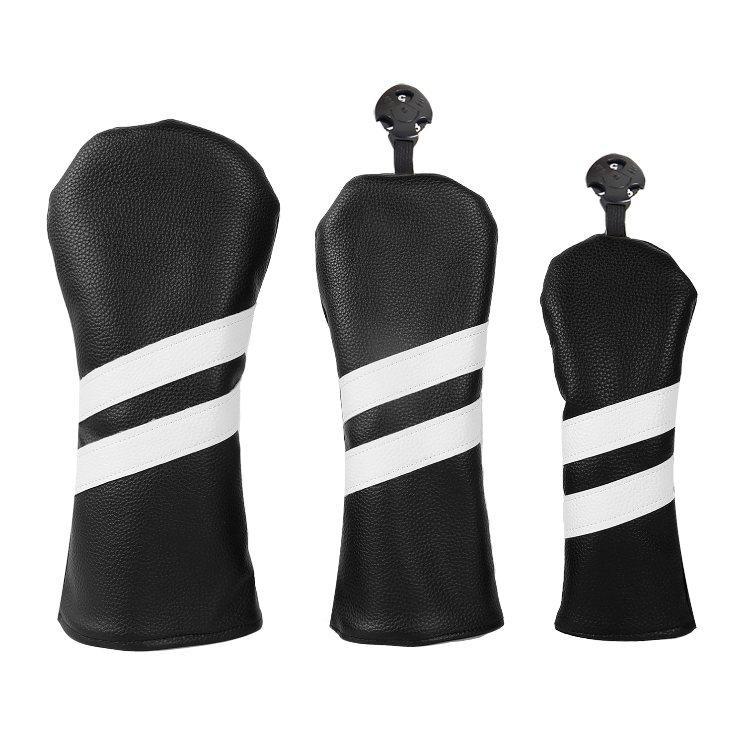 Leather Golf Covers Driver 1 3 5 Headcovers 3 Piece Set Black with White Golf Accessorise FoneFunShop