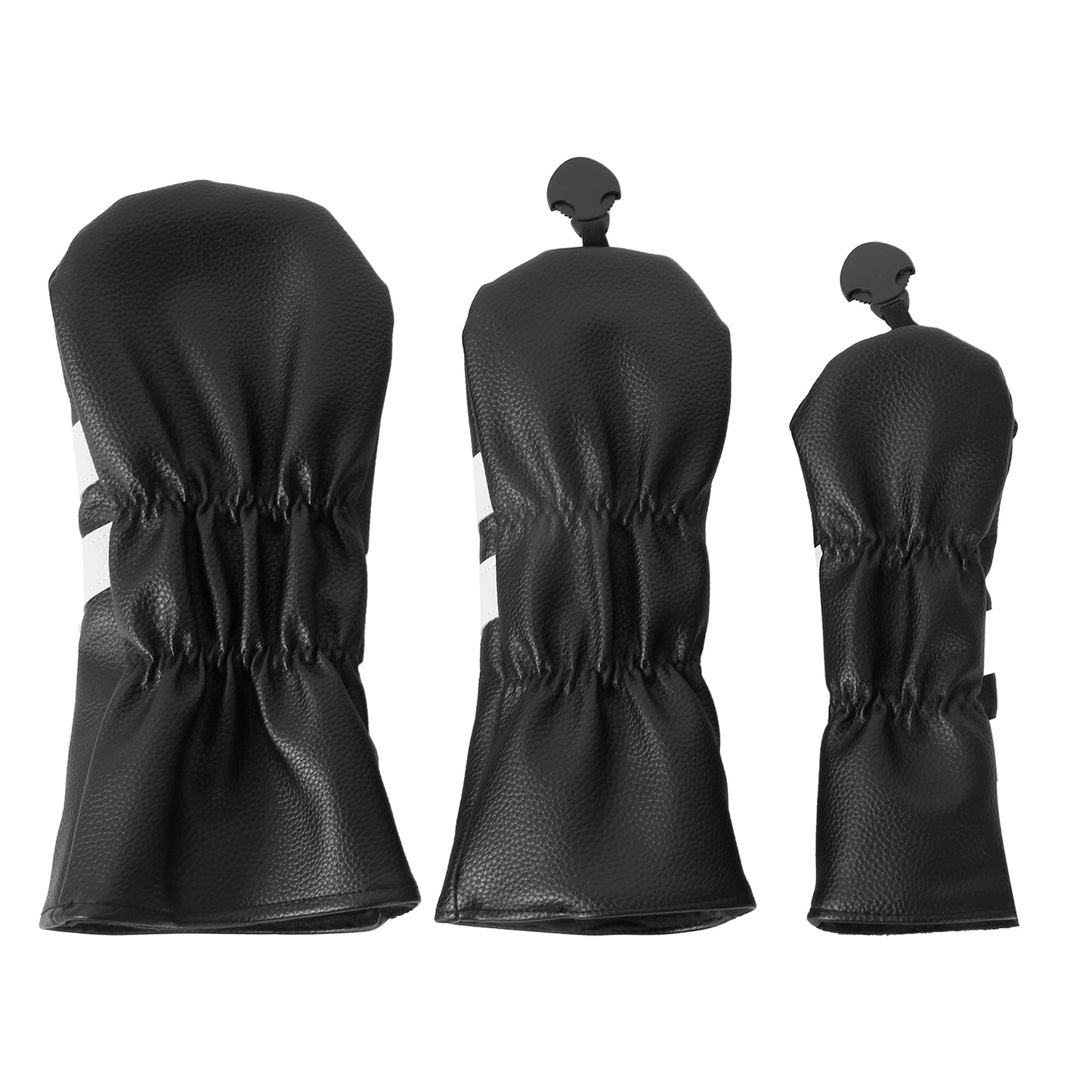 Leather Golf Covers Driver 1 3 5 Headcovers 3 Piece Set Black with White Golf Accessorise FoneFunShop