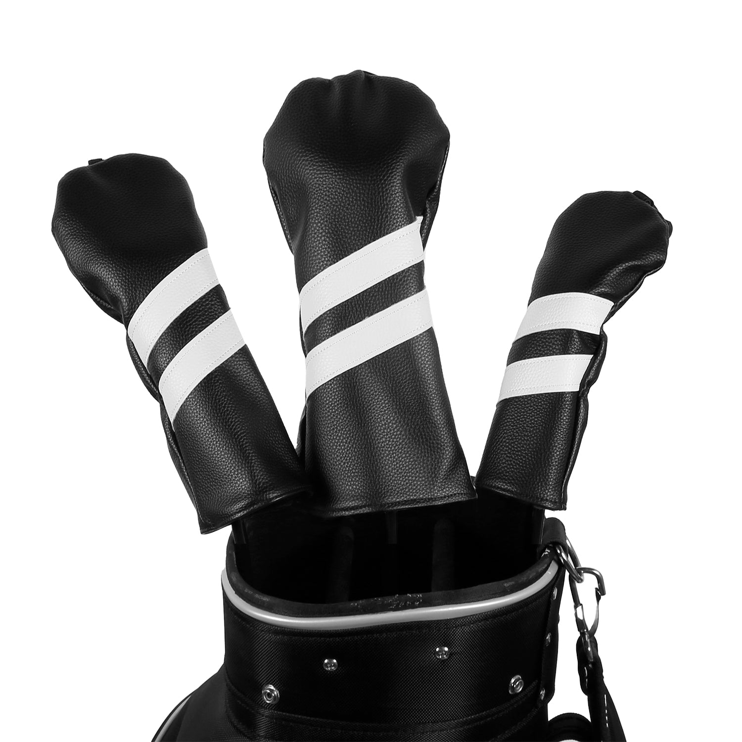 Leather Golf Covers Driver 1 3 5 Headcovers 3 Piece Set Black with White Golf Accessorise FoneFunShop