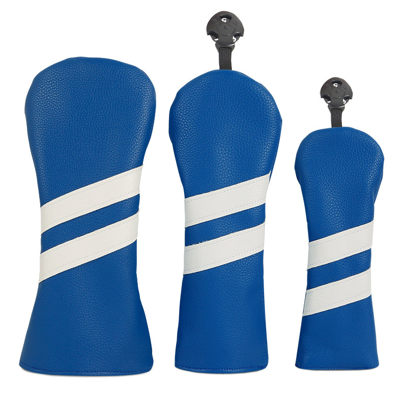 Leather Golf Covers Driver 1 3 5 Headcovers 3 Piece Set Blue with White Golf Accessorise FoneFunShop