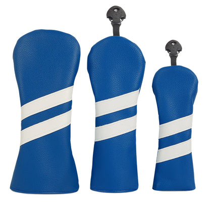 Leather Golf Covers Driver 1 3 5 Headcovers 3 Piece Set Blue with White Golf Accessorise FoneFunShop