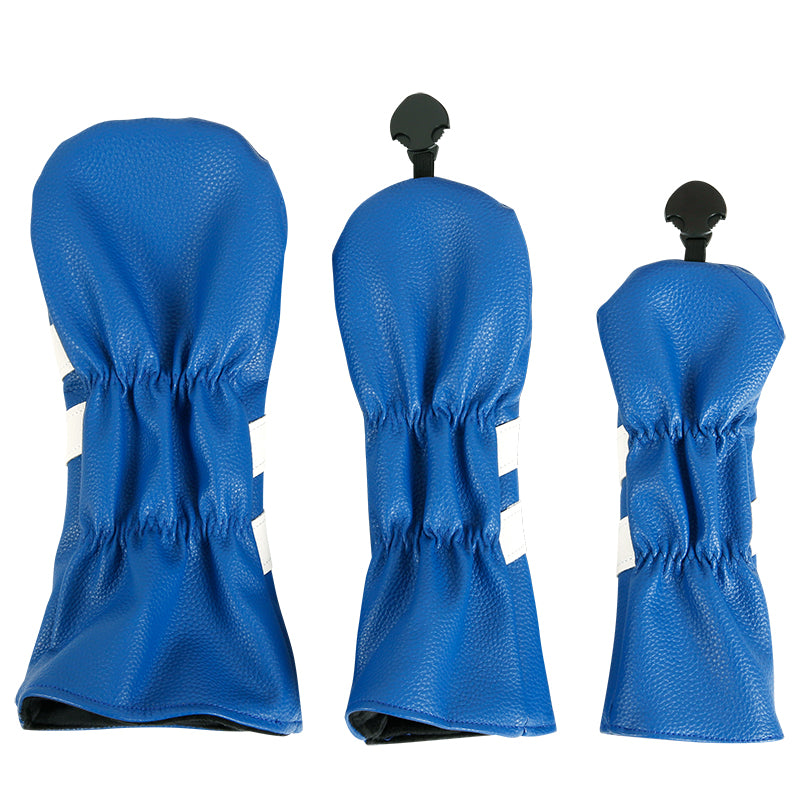 Leather Golf Covers Driver 1 3 5 Headcovers 3 Piece Set Blue with White Golf Accessorise FoneFunShop