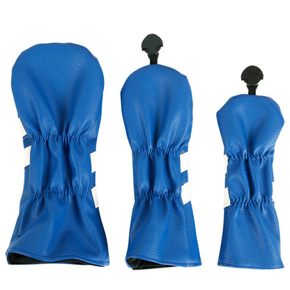 Leather Golf Covers Driver 1 3 5 Headcovers 3 Piece Set Blue with White Golf Accessorise FoneFunShop