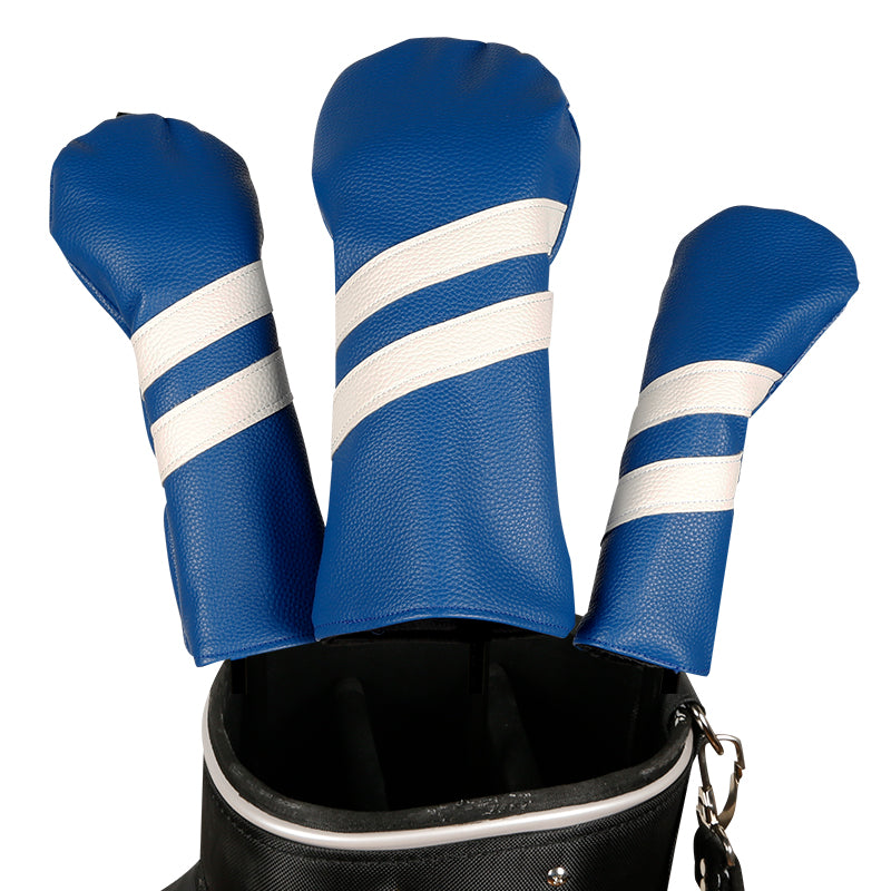 Leather Golf Covers Driver 1 3 5 Headcovers 3 Piece Set Blue with White Golf Accessorise FoneFunShop