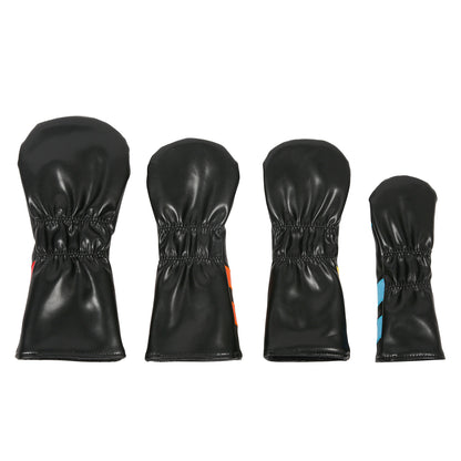 Leather Golf Covers Driver 1 3 5 U Headcovers 4 Piece Set Black with Multicoloured Golf Accessorise FoneFunShop