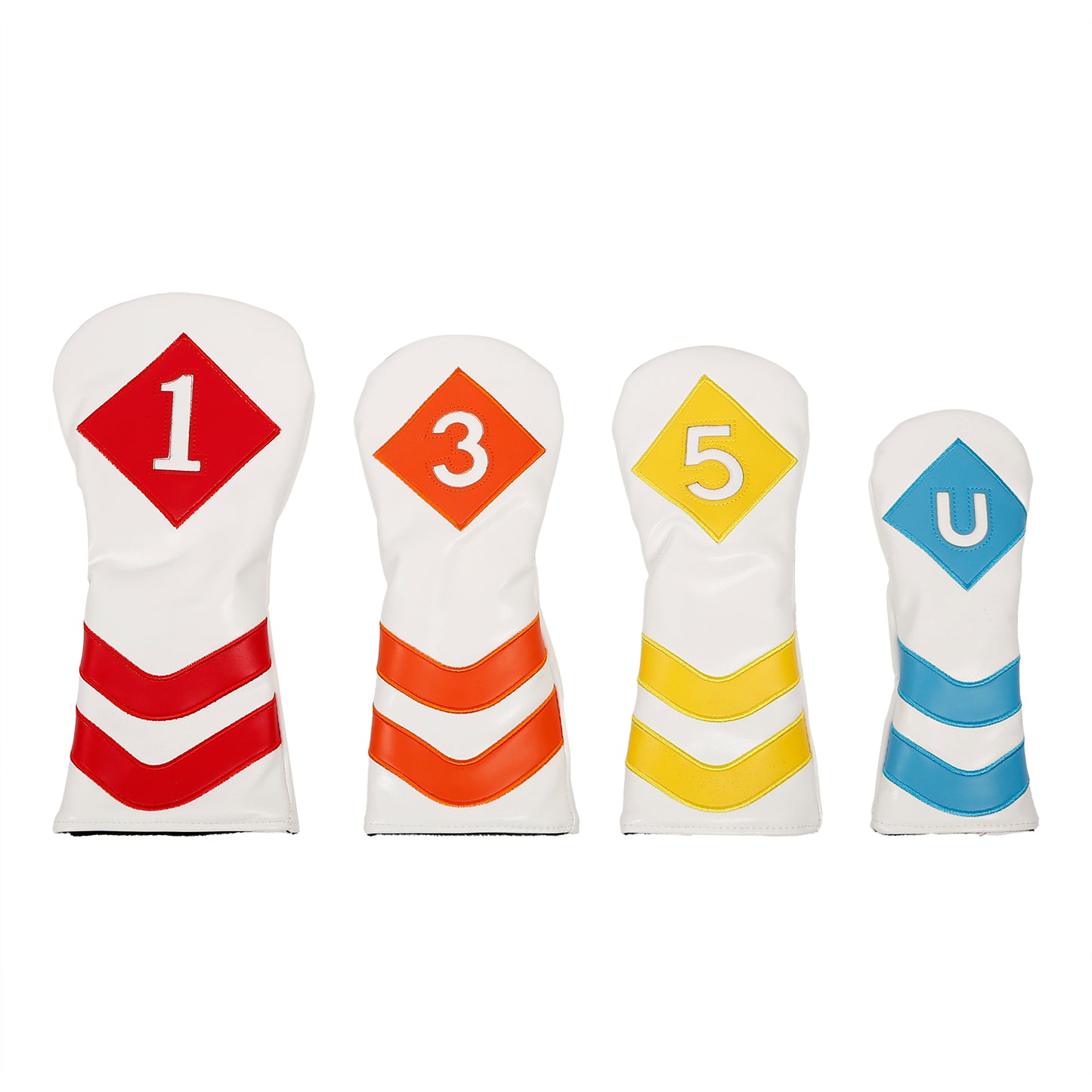 Leather Golf Covers Driver 1 3 5 U Headcovers 4 Piece Set White with Multicoloured Golf Accessorise FoneFunShop