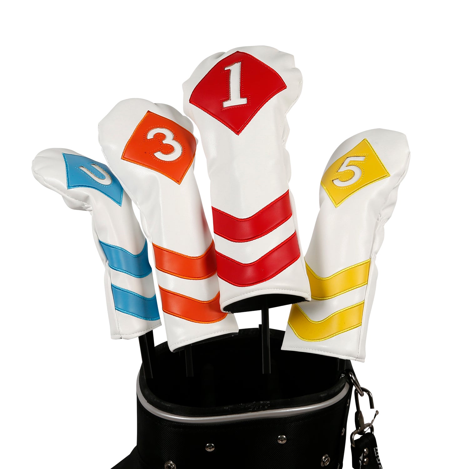 Leather Golf Covers Driver 1 3 5 U Headcovers 4 Piece Set White with Multicoloured Golf Accessorise FoneFunShop