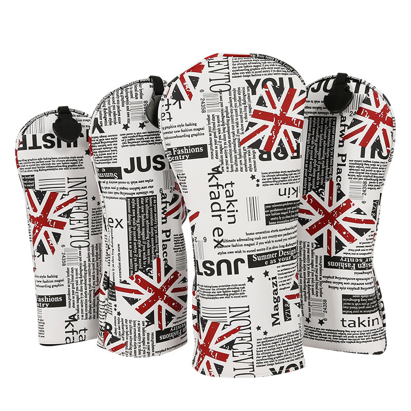 Golf Covers Driver 1 3 5 U Headcovers 4 Piece Set Union Jack Newspaper Golf Accessorise FoneFunShop
