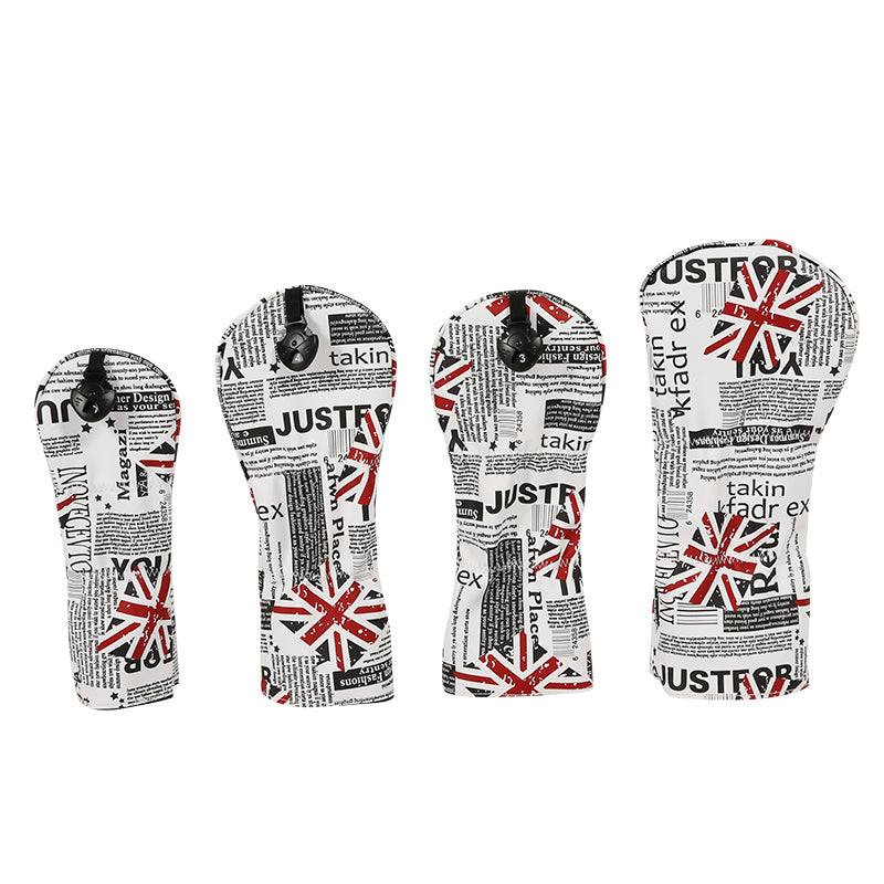 Golf Covers Driver 1 3 5 U Headcovers 4 Piece Set Union Jack Newspaper Golf Accessorise FoneFunShop