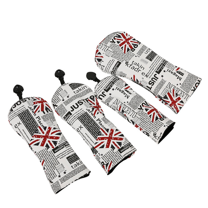 Golf Covers Driver 1 3 5 U Headcovers 4 Piece Set Union Jack Newspaper Golf Accessorise FoneFunShop