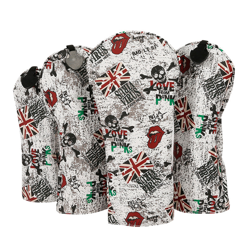 Golf Driver Head Cover 4 Piece Set | Fits #1 Driver, #3 Wood, #5 Wood, #U Utility Club | Protective Headcovers British Flag Skull Punk Golf Accessorise FoneFunShop