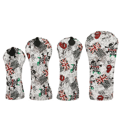 Golf Driver Head Cover 4 Piece Set | Fits #1 Driver, #3 Wood, #5 Wood, #U Utility Club | Protective Headcovers British Flag Skull Punk Golf Accessorise FoneFunShop