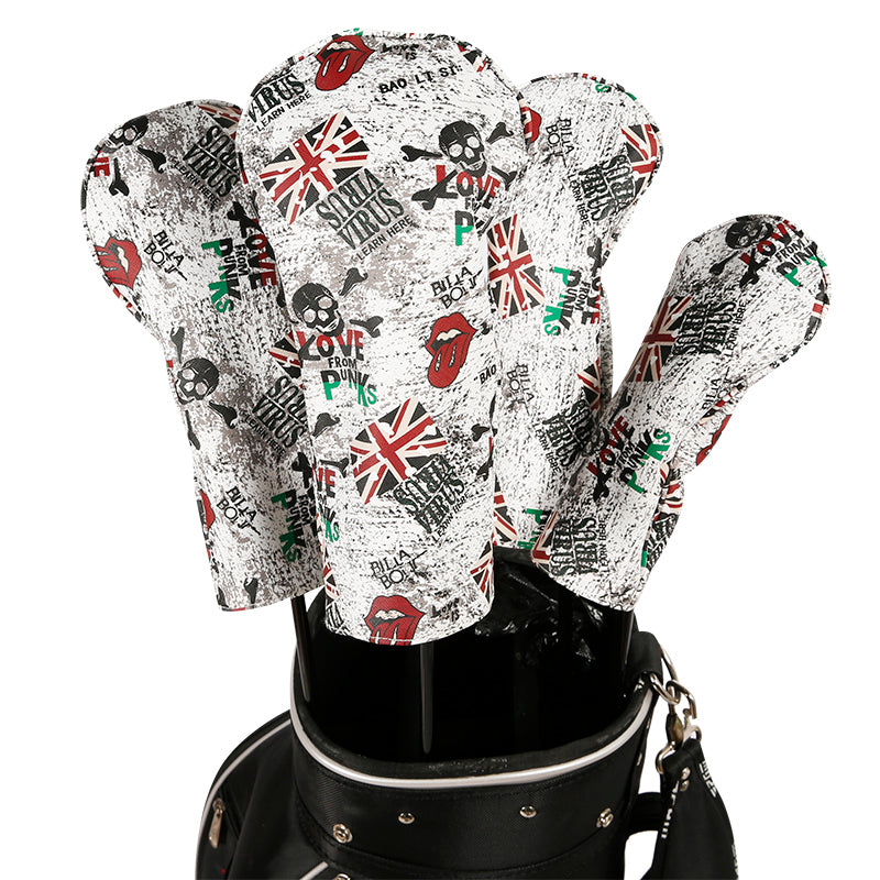 Golf Driver Head Cover 4 Piece Set | Fits #1 Driver, #3 Wood, #5 Wood, #U Utility Club | Protective Headcovers British Flag Skull Punk Golf Accessorise FoneFunShop