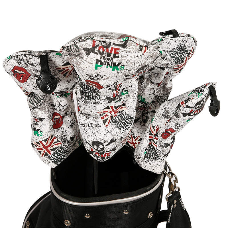 Golf Driver Head Cover 4 Piece Set | Fits #1 Driver, #3 Wood, #5 Wood, #U Utility Club | Protective Headcovers British Flag Skull Punk Golf Accessorise FoneFunShop