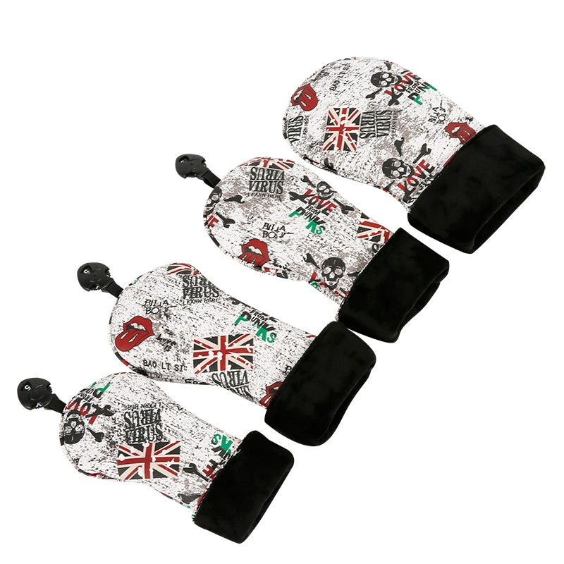 Golf Driver Head Cover 4 Piece Set | Fits #1 Driver, #3 Wood, #5 Wood, #U Utility Club | Protective Headcovers British Flag Skull Punk Golf Accessorise FoneFunShop