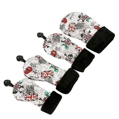 Golf Driver Head Cover 4 Piece Set | Fits #1 Driver, #3 Wood, #5 Wood, #U Utility Club | Protective Headcovers British Flag Skull Punk Golf Accessorise FoneFunShop