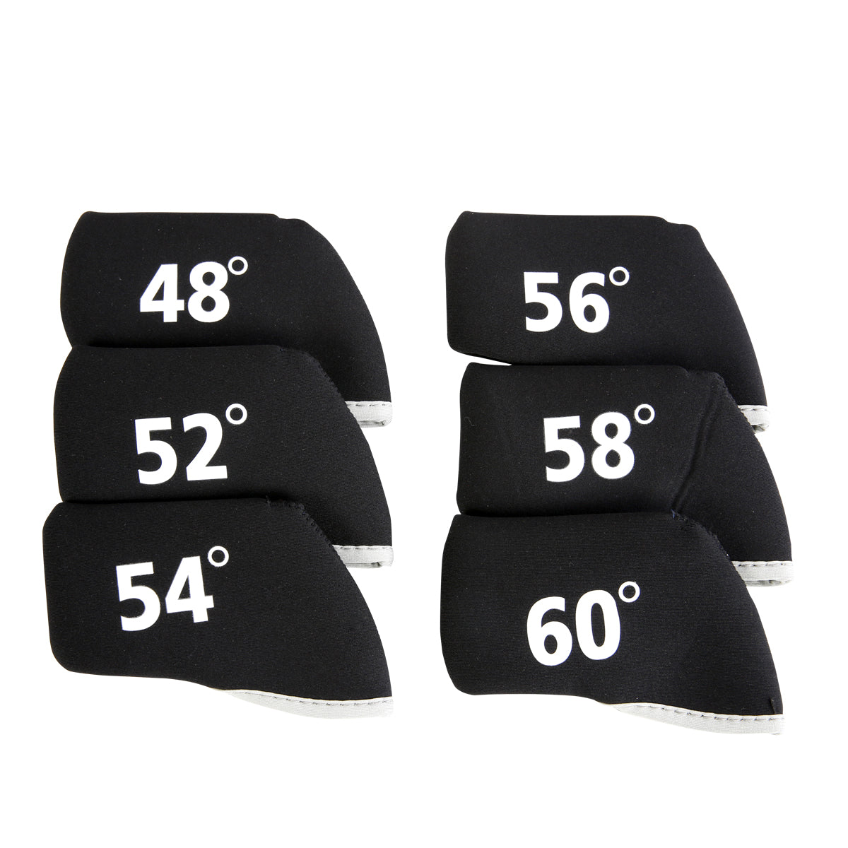 Golf Club Wedge Head Covers 6 Piece Set 48, 52, 54, 56, 58, 60 Degrees Headcover Protectors Black with White Numbers. Golf Accessorise FoneFunShop