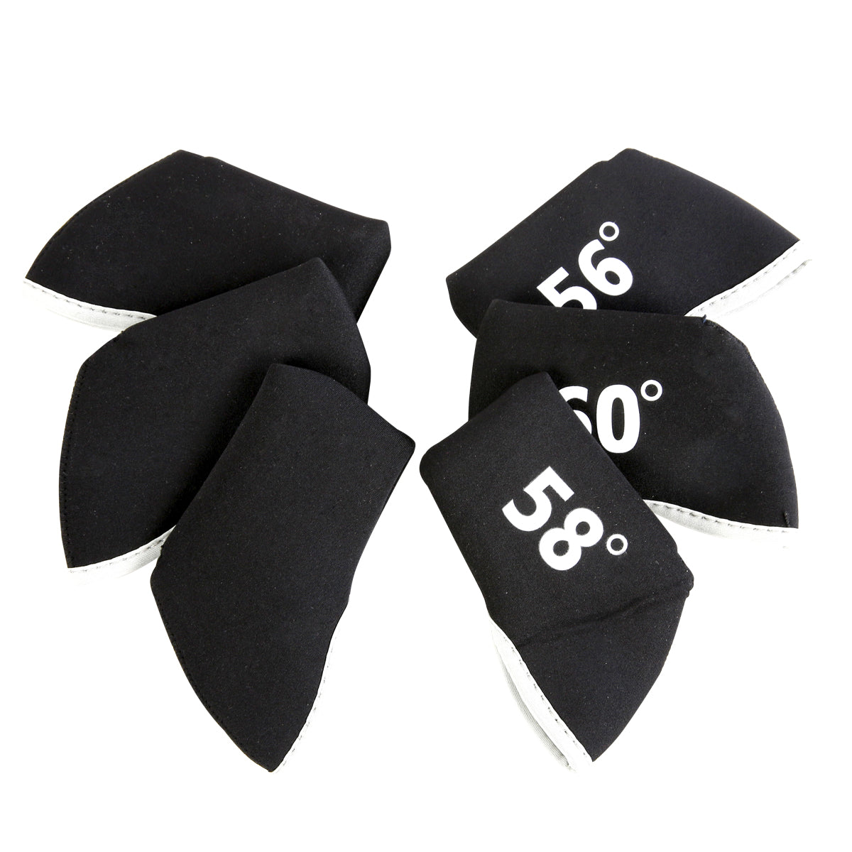 Golf Club Wedge Head Covers 6 Piece Set 48, 52, 54, 56, 58, 60 Degrees Headcover Protectors Black with White Numbers. Golf Accessorise FoneFunShop
