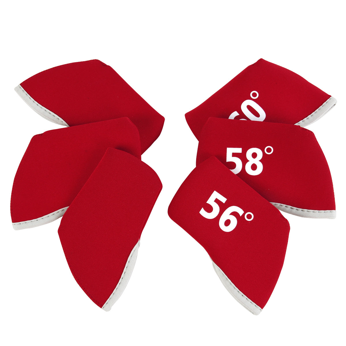 Golf Club Wedge Head Covers 6 Piece Set 48, 52, 54, 56, 58, 60 Degrees Headcover Protectors Red with White Numbers. Golf Accessorise FoneFunShop