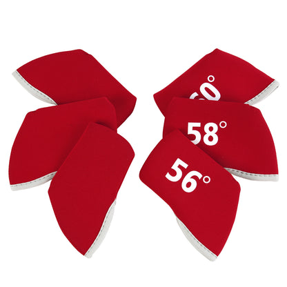 Golf Club Wedge Head Covers 6 Piece Set 48, 52, 54, 56, 58, 60 Degrees Headcover Protectors Red with White Numbers. Golf Accessorise FoneFunShop