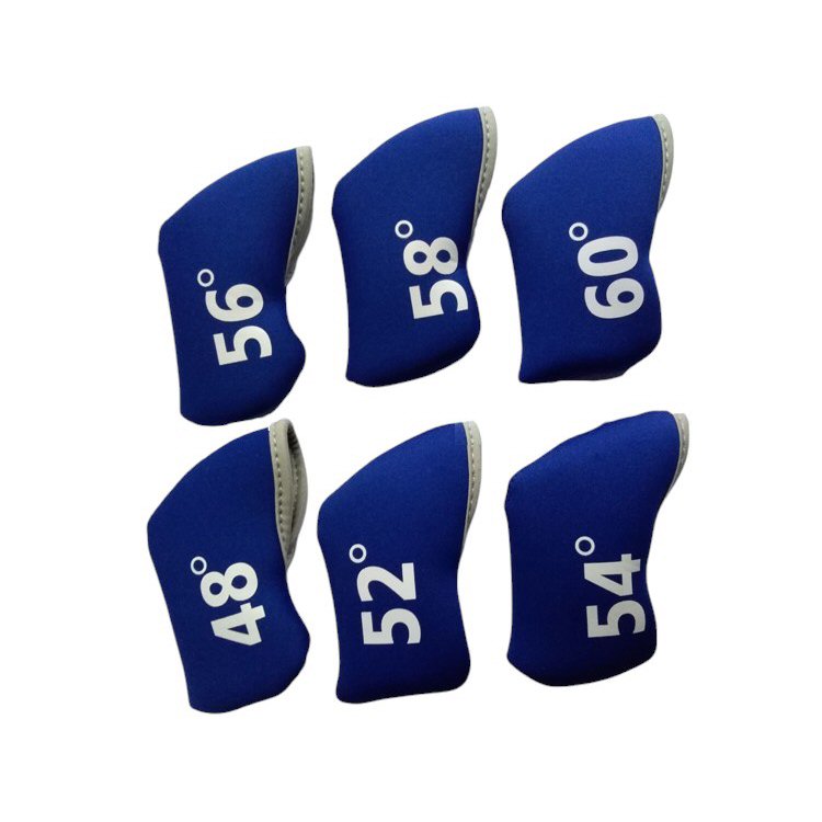 Golf Club Wedge Head Covers 6 Piece Set 48, 52, 54, 56, 58, 60 Degrees Headcover Protectors Blue with White Numbers. Golf Accessorise FoneFunShop