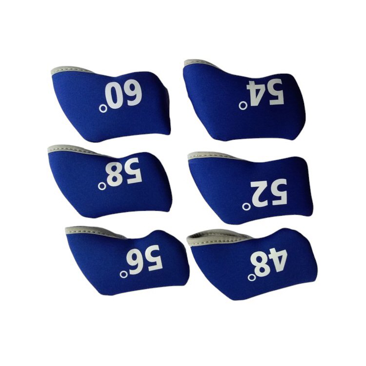 Golf Club Wedge Head Covers 6 Piece Set 48, 52, 54, 56, 58, 60 Degrees Headcover Protectors Blue with White Numbers. Golf Accessorise FoneFunShop