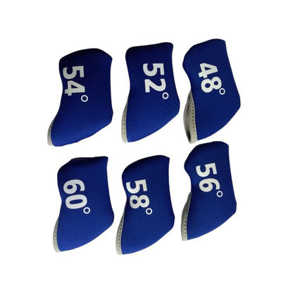 Golf Club Wedge Head Covers 6 Piece Set 48, 52, 54, 56, 58, 60 Degrees Headcover Protectors Blue with White Numbers. Golf Accessorise FoneFunShop