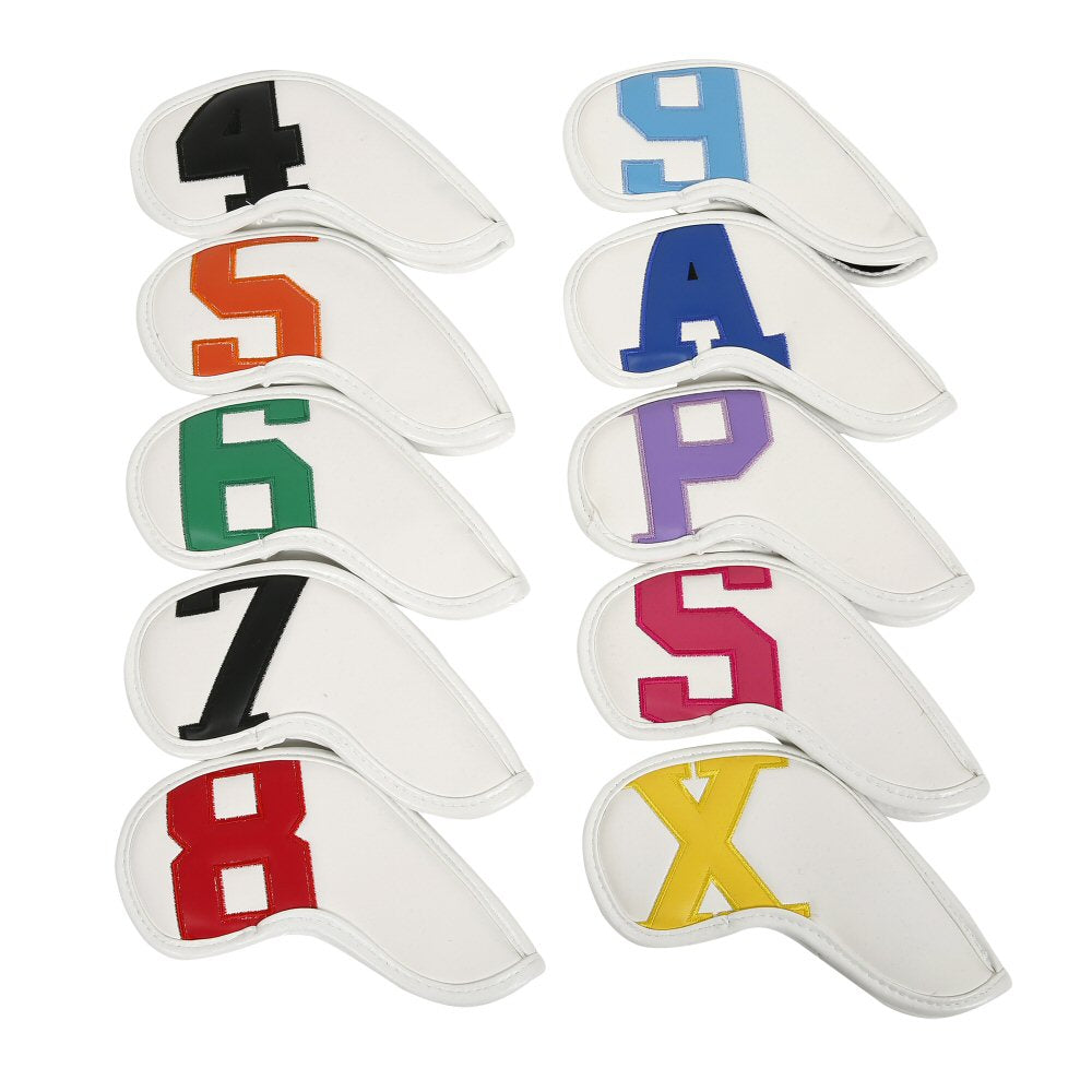 Leather Golf Club Headcovers Irons Set 10 Pcs Club Iron Head Covers White with MultiColoured Golf Accessorise FoneFunShop