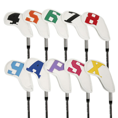 Leather Golf Club Headcovers Irons Set 10 Pcs Club Iron Head Covers White with MultiColoured Golf Accessorise FoneFunShop