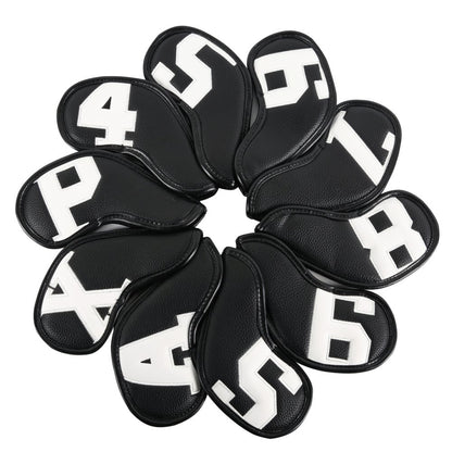 Leather Golf Club Headcovers Irons Set 10 Pcs Club Iron Head Covers Black Golf Accessorise FoneFunShop